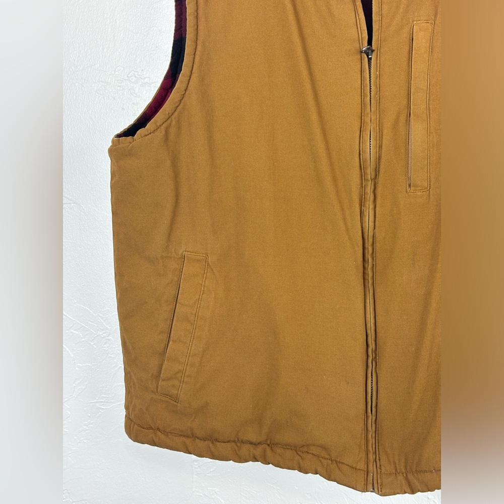 TAILOR VINTAGE CONNECTICUT Canvas Vest Outdoor Quilted Red Plaid‎ Cabincore XL - Picture 6 of 16